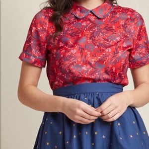 NWOT ModCloth red and blue floral top